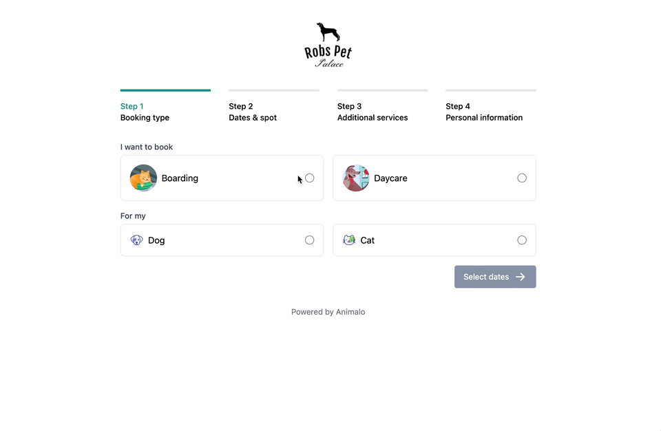 Animalo booking widget demo